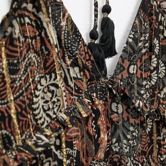 Zara New without tags, Paisley Boho Dress Gold Threading - Picture 5 of 8
